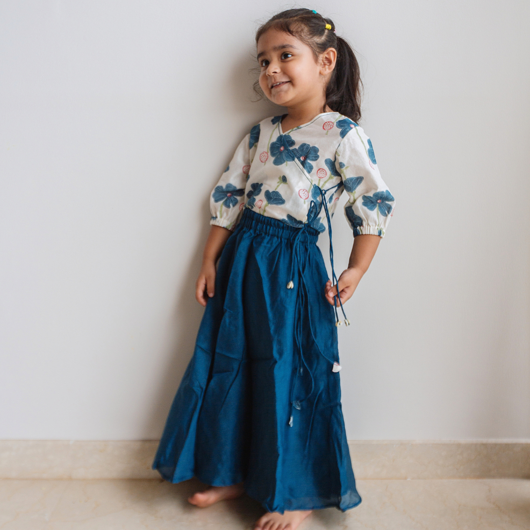 Poppy Fields - Chanderi Lehenga Set| Handblock Printed - Sapphire