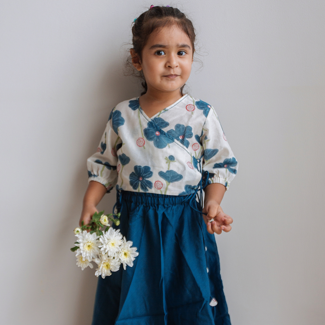 Chanderi Lehenga Set - Poppy Fields (Sapphire)