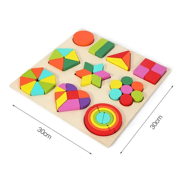 Wooden Shapes Puzzle Learning Toy, Montessori Game Educational Toys