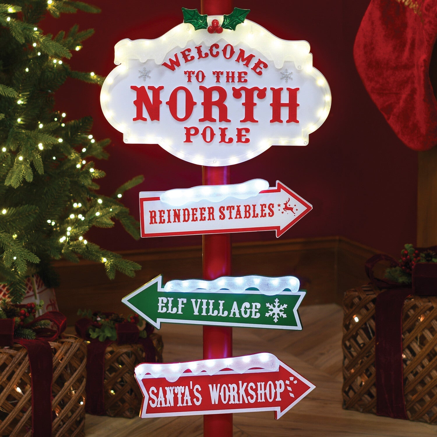 Light-Up North Pole Signpost