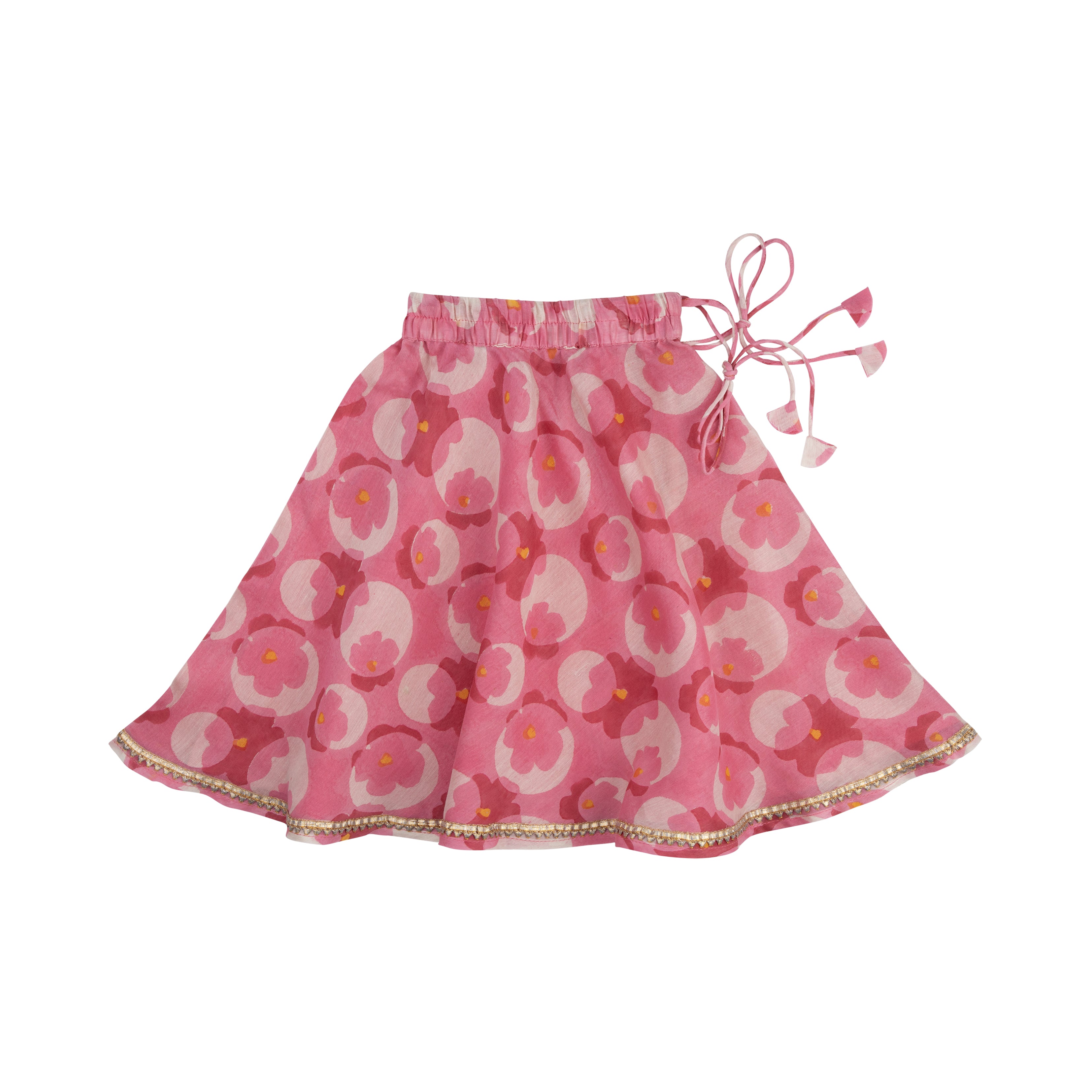 Chanderi Lehenga Set | Hand-Block Printed (Gota Work) - Flowering Circles