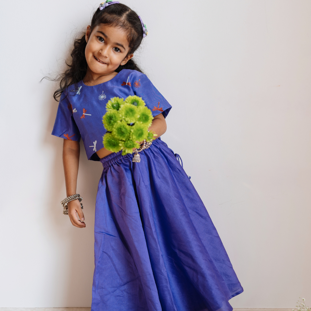 Chanderi Lehenga Set | Embroidered - Dancing with Dragonflies (Amethyst)