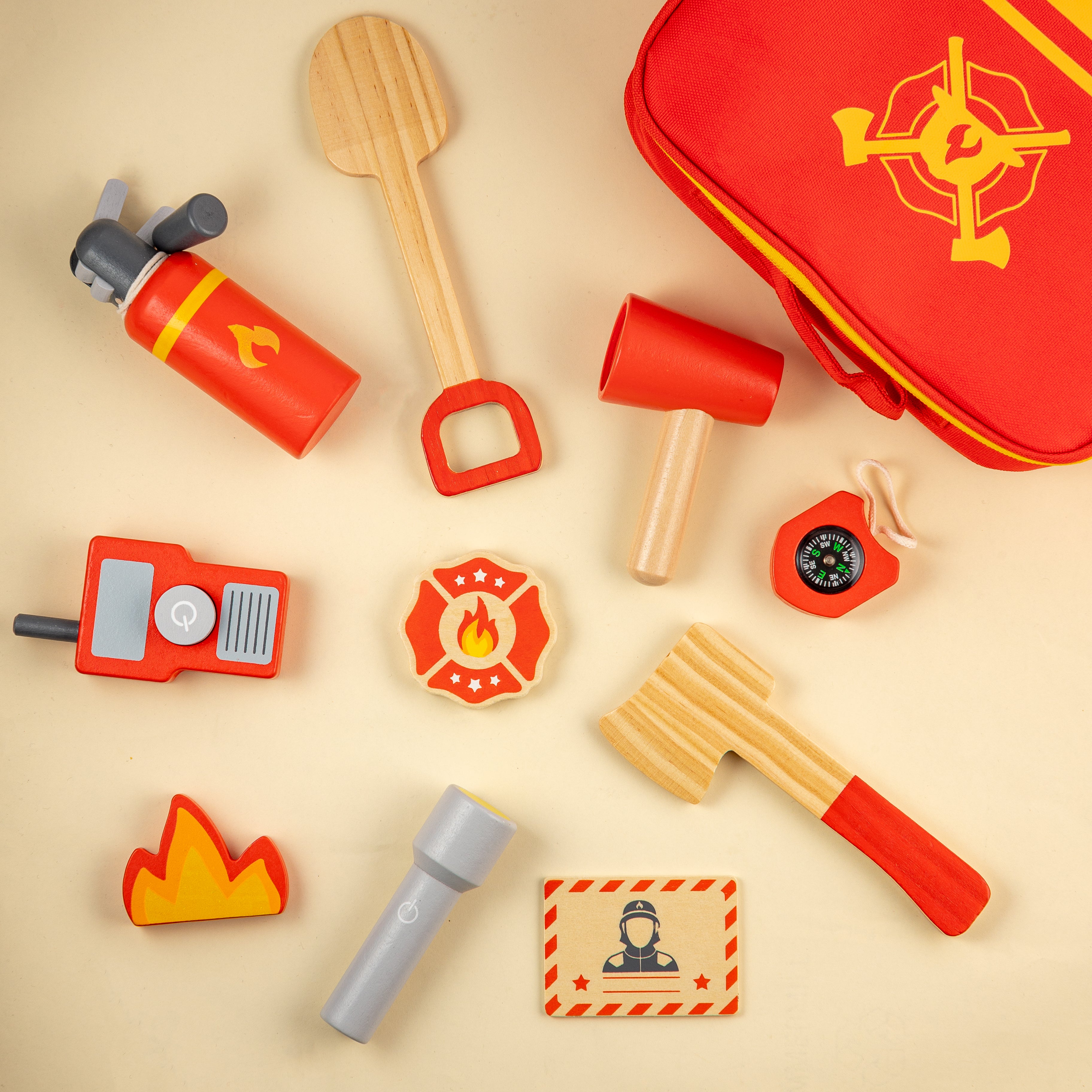 Wooden Marshall's Fire Rescue Tool Kit | Pretend Play Portable Fire Rescue Kit | 11 Piece