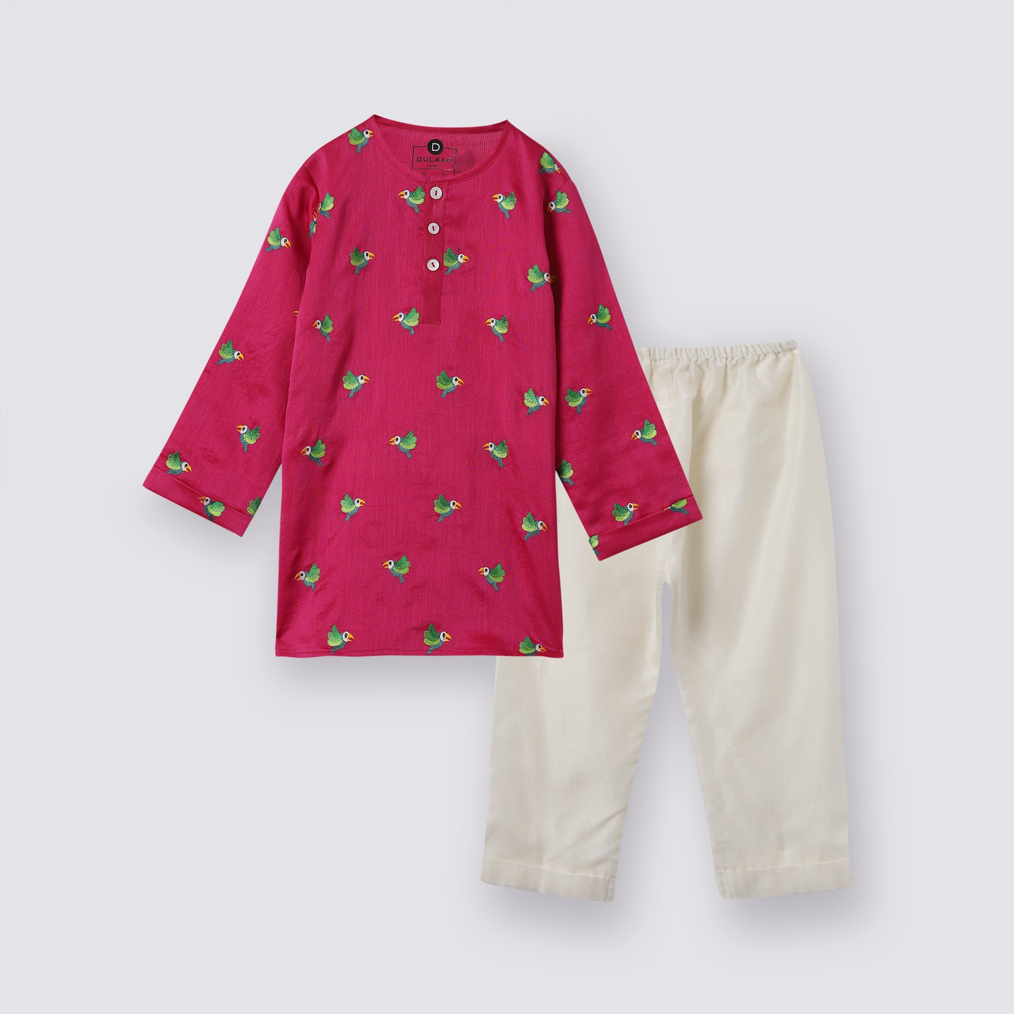 Chanderi Kurta Pyjama Set | Embroidered - Tota Udd