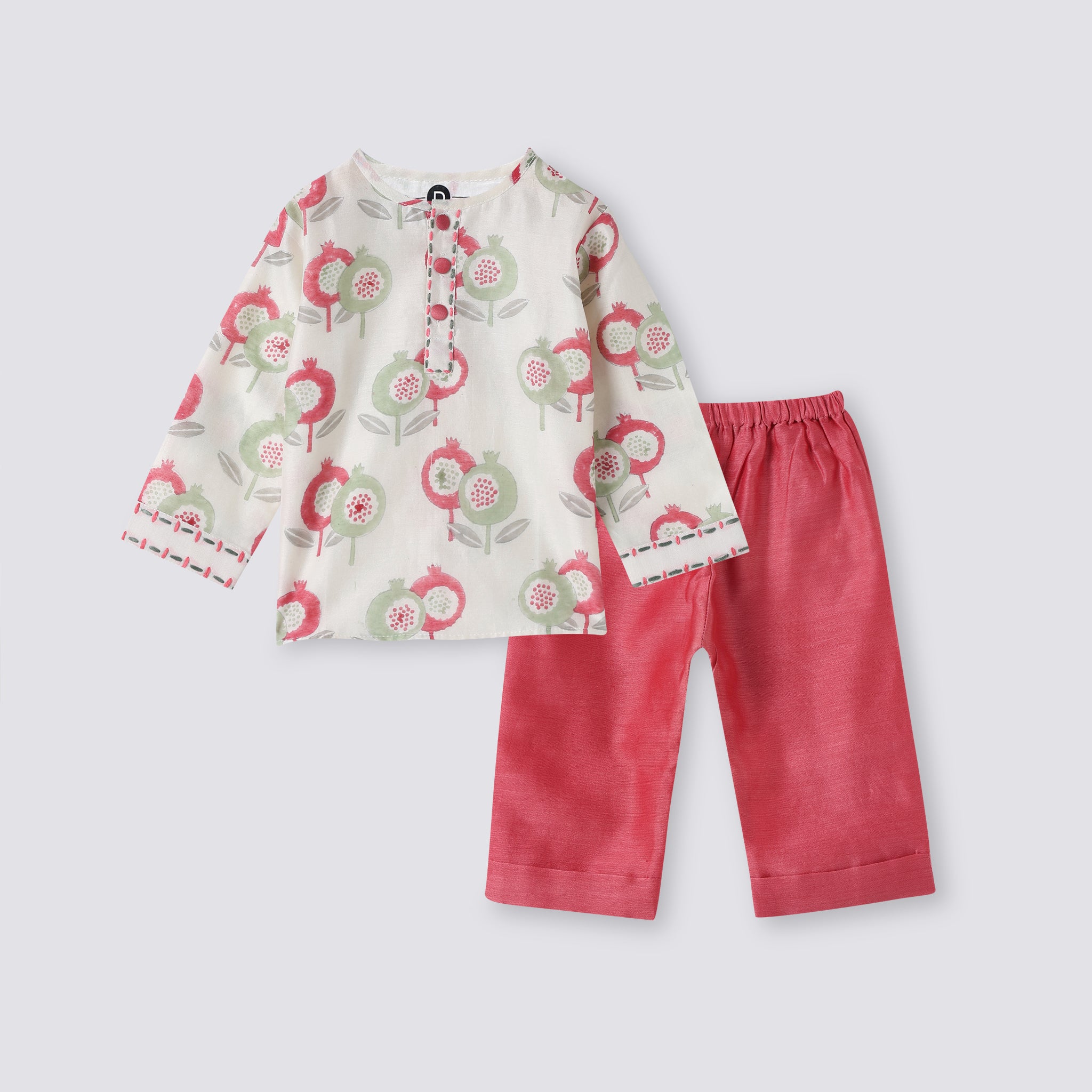Chanderi Kurta Pyjama Set - Gardens Of Anar (Ruby)