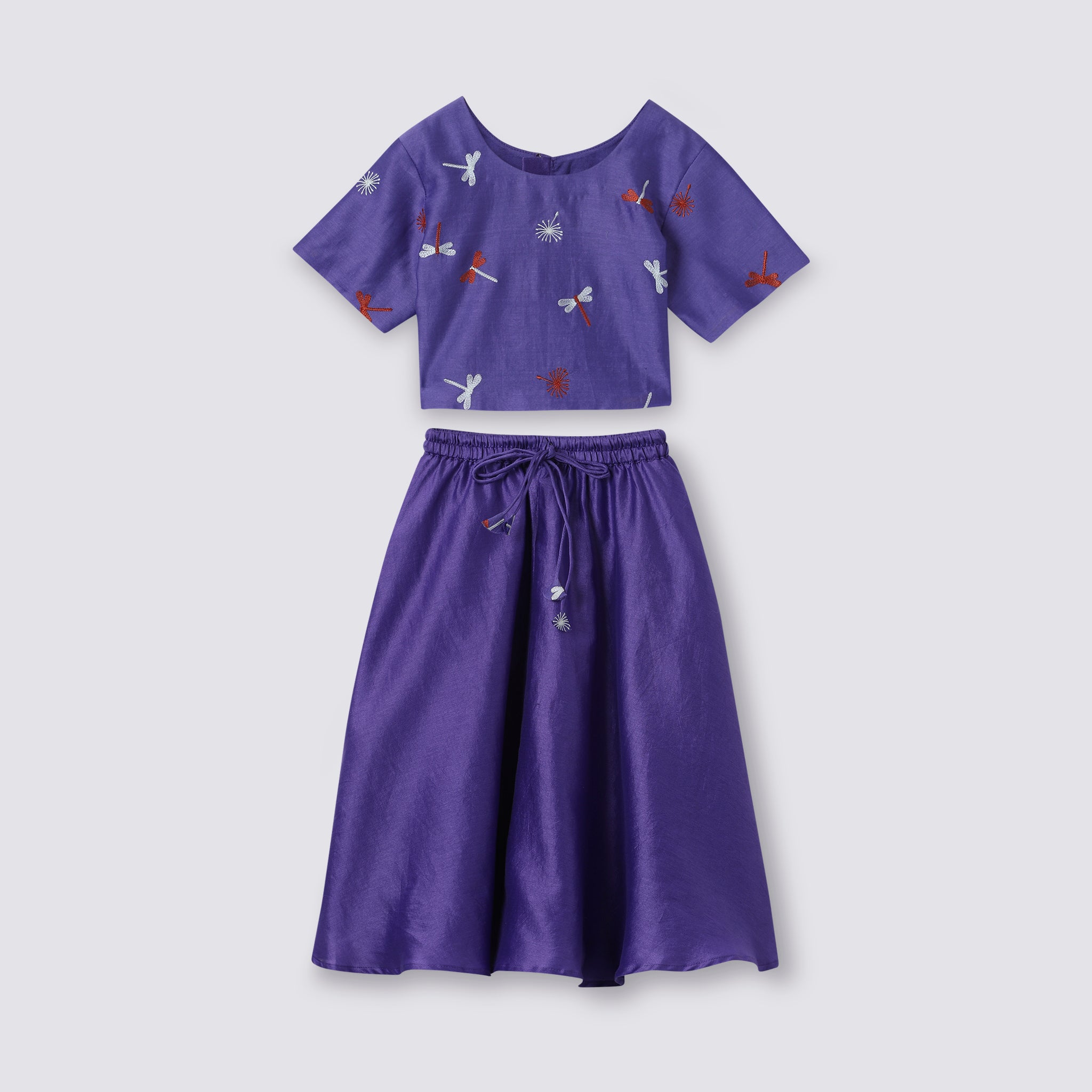 Chanderi Lehenga Set | Embroidered - Dancing with Dragonflies (Amethyst)