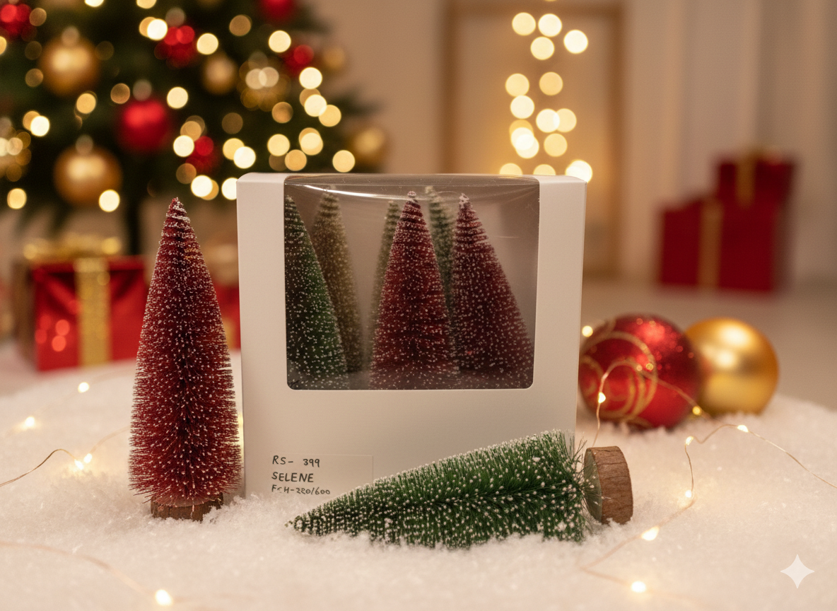 SELENE - pack of 6 premium red and gold miniature bottle brush trees