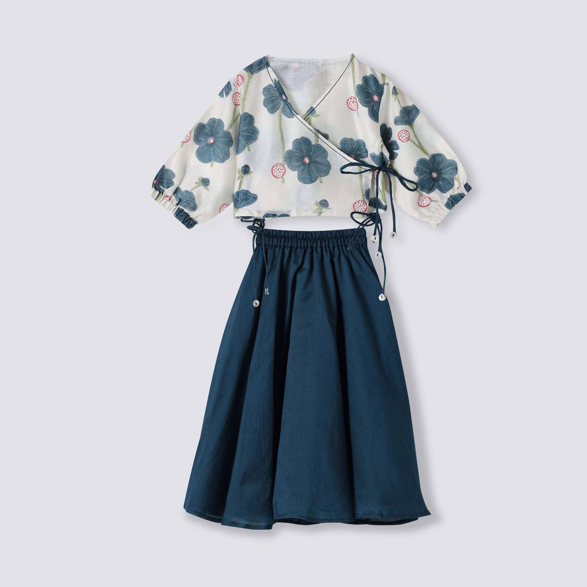 Chanderi Lehenga Set - Poppy Fields (Sapphire)