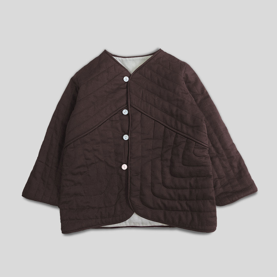 Patchwork Choco Brown - Cotton Button Up Quilted Jacket