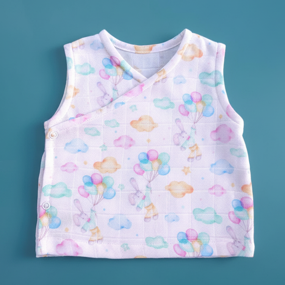 Muslin Printed Jabla -Bunny with Balloons
