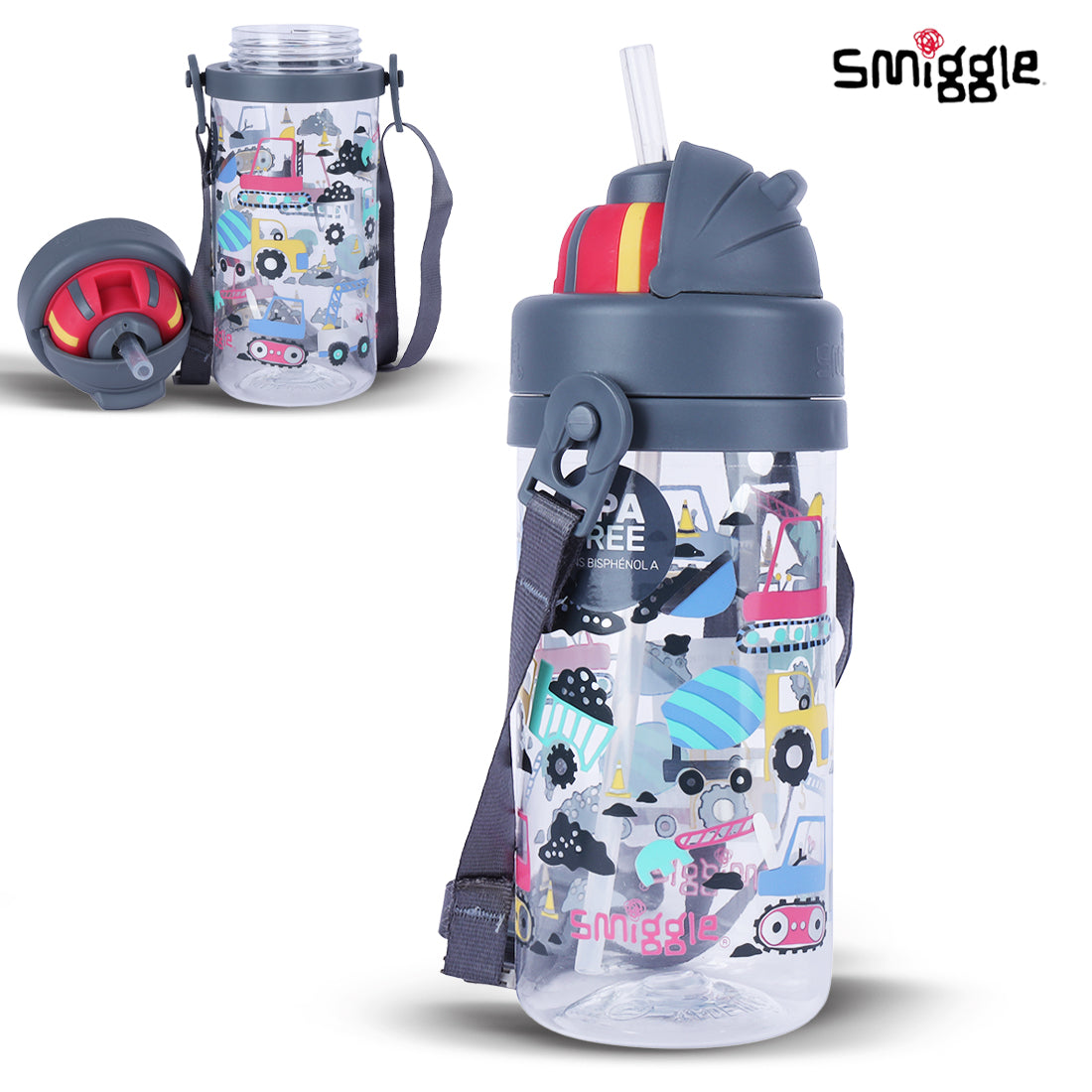 Glide Teeny Tiny Plastic Drink Bottle With Strap 400Ml Grey