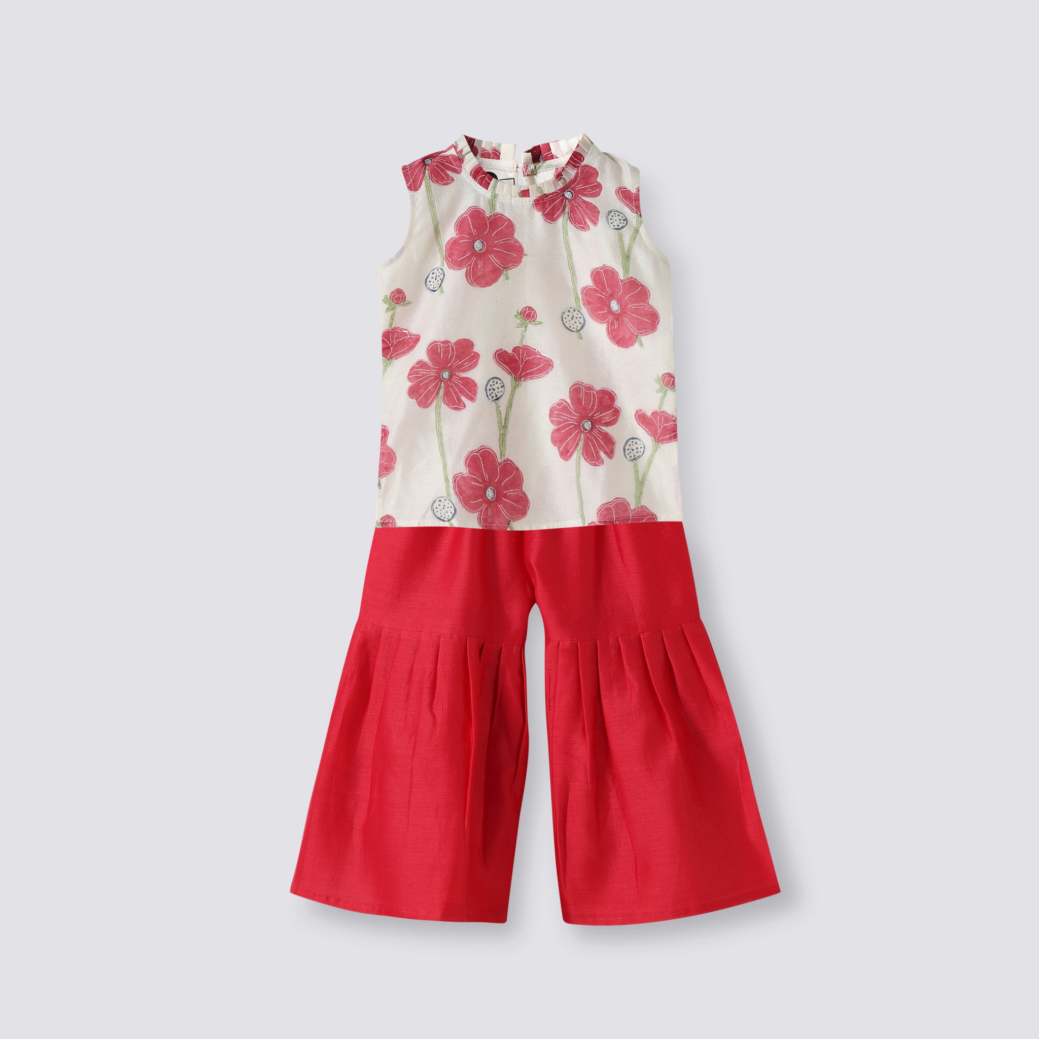 Chanderi Sharara Set  - Poppy Fields (Ruby)