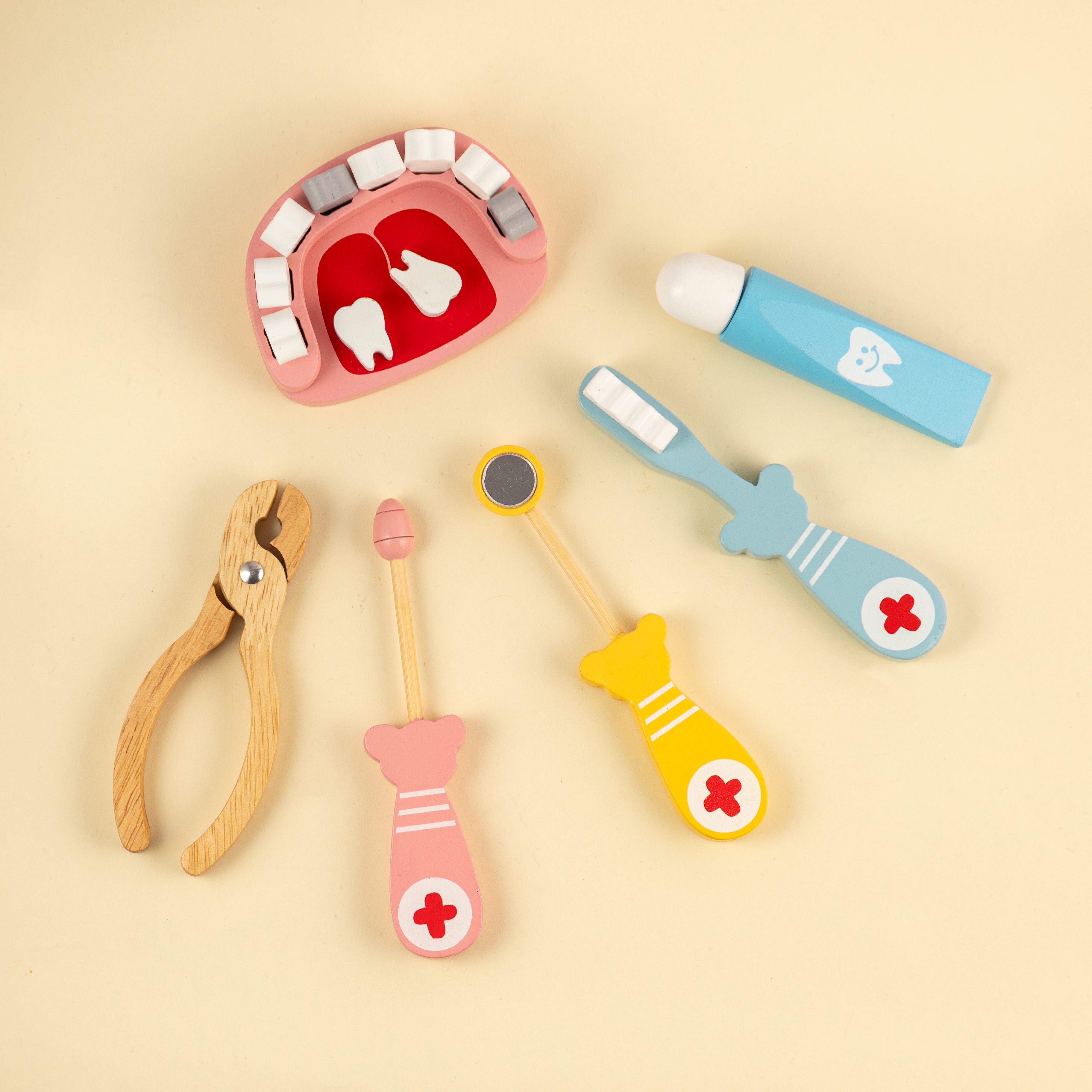 Kids Dentist Toy Set (6 Pcs) | Pretend Play Wooden Doctor Set ( 1 Years + ) Imagination and Creativity