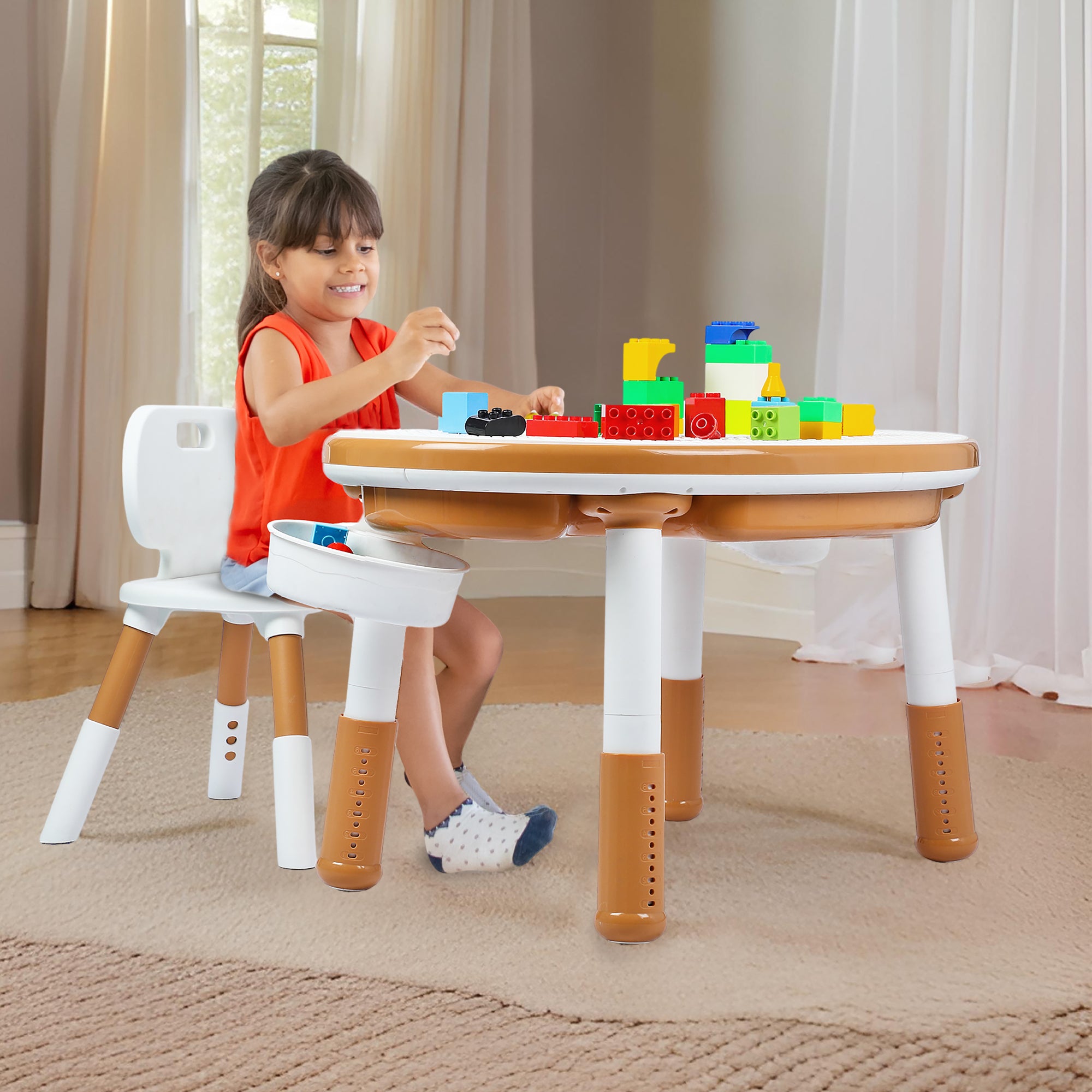 Blocks cum Sensory Table with chair - Brown color