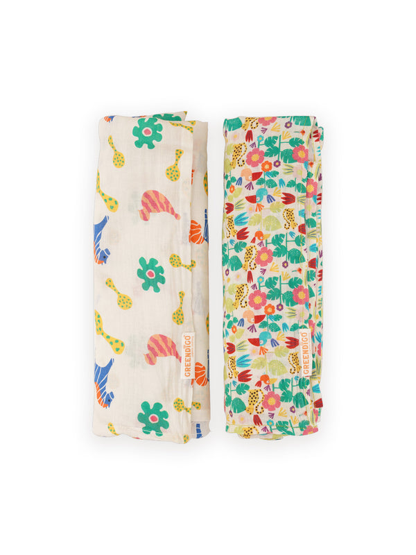 Colourful Dreams Cotton Muslin Swaddle Wrap for New Born (Pack of 2)