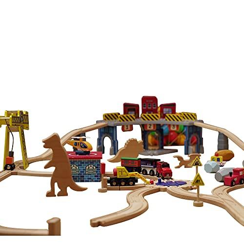 The Dino Land- Complete Set Including(1 Crane|47Tracks|6Dinosaurs|7Stones|6Signals|3Trains |2 Bridge|6Plastic Attachment|1Helicopter|1Helicopter Pad|1Fire Extinguisher|1 Jeep |1Car|1Boat) - Totdot