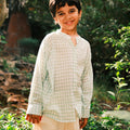 Barefoot boy shirt in sage green rhombus