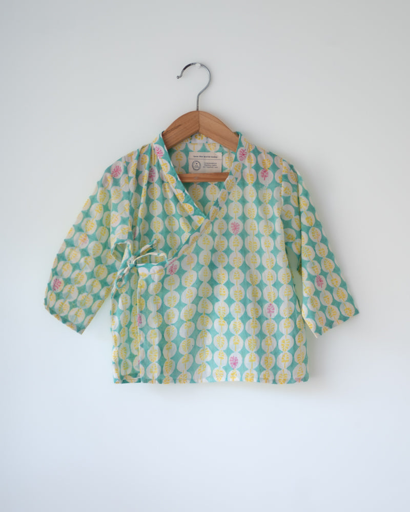 Rasa Green Monstera Infant Angrakha Kurta (0-12 Months)