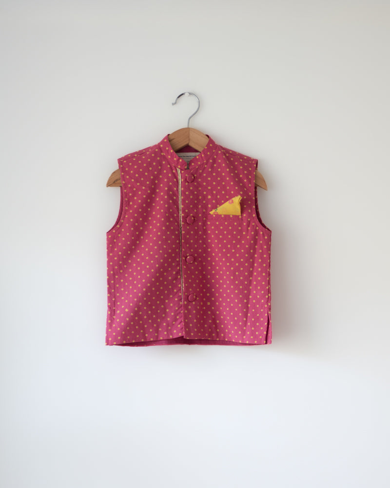 Kumkum Magenta Polka Cotton Bandi Jacket