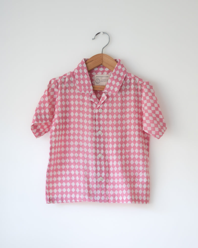 Boogie Pink Rhombus Short Sleeve Cuban Collar Shirt