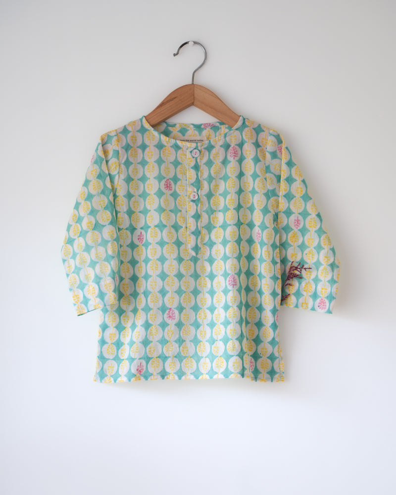 Rasa Green Monstera Full Sleeve Cotton Kurta
