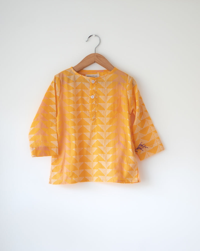 Chandan Mustard Yellow Chevron Cotton Kurta
