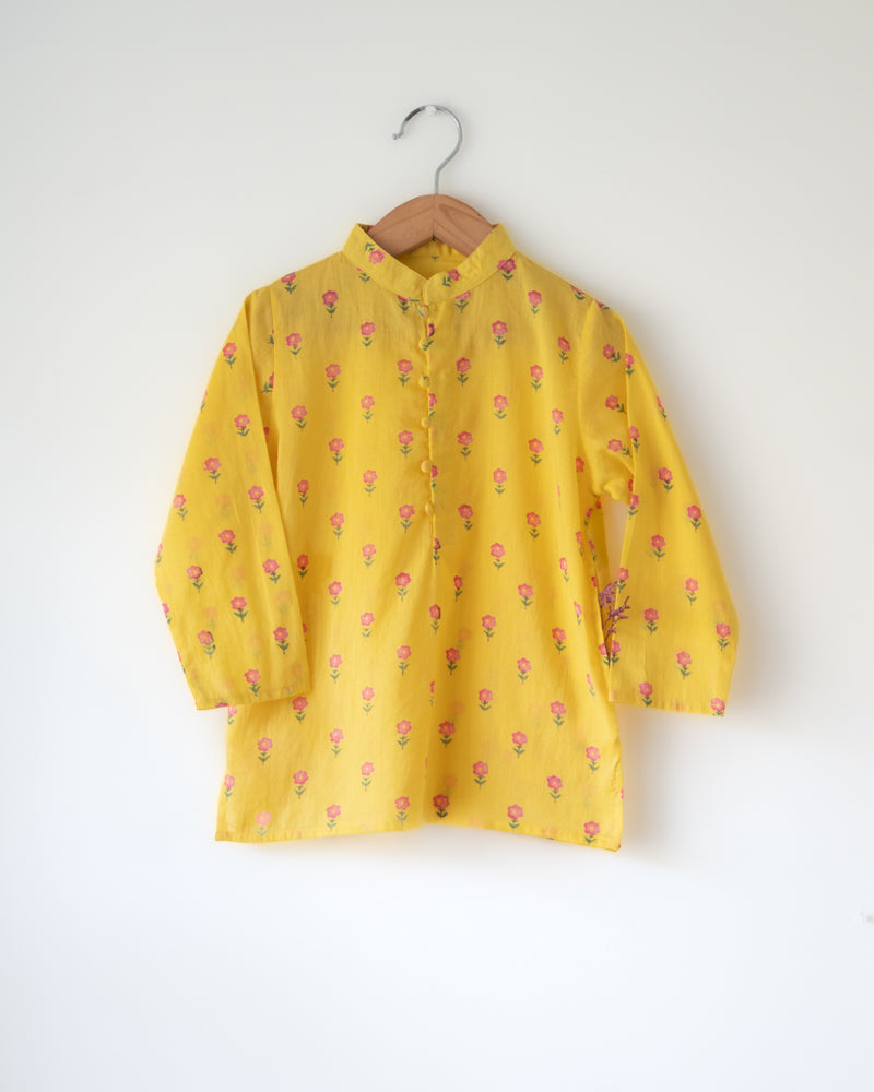 Meera Yellow Flower Booti Cotton Kurta