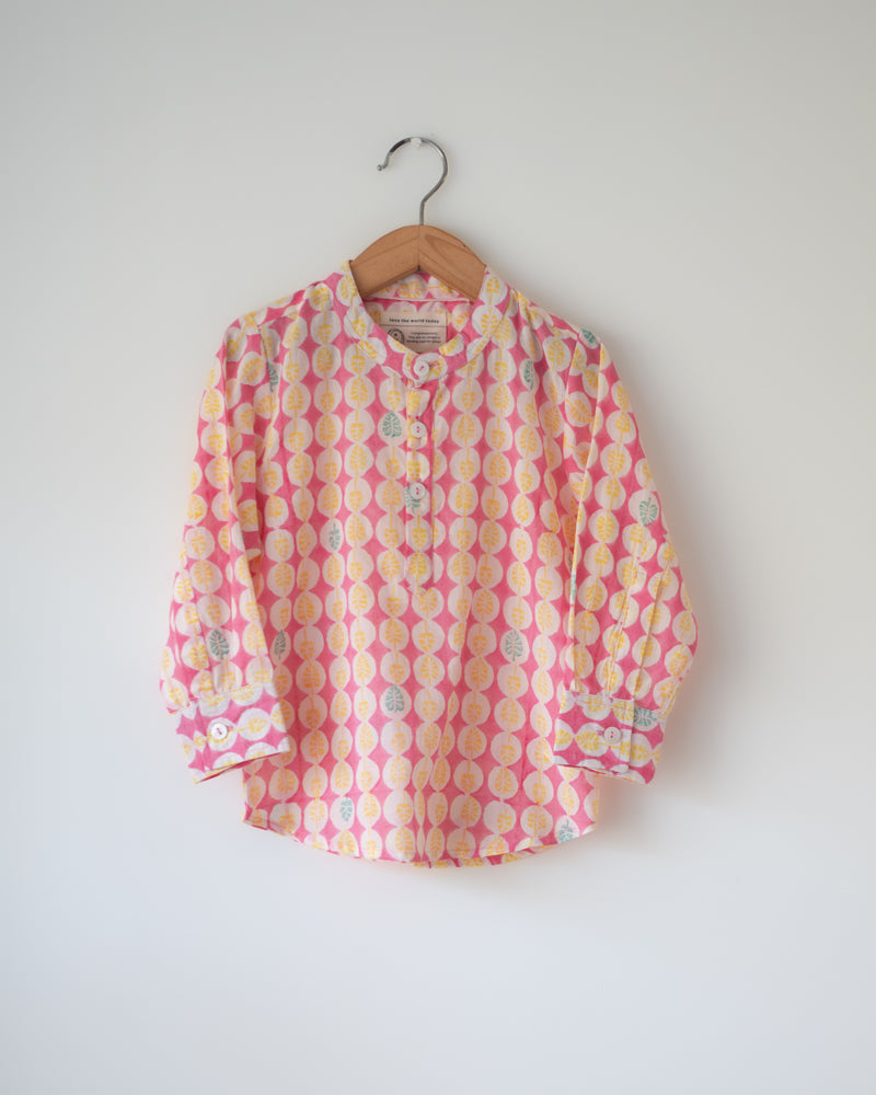 Leela Pink Monstera Full Sleeve Shirt Kurta