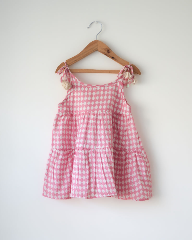 Leela Pink Rhombus Infant Tiered Frock (0-12 Months)