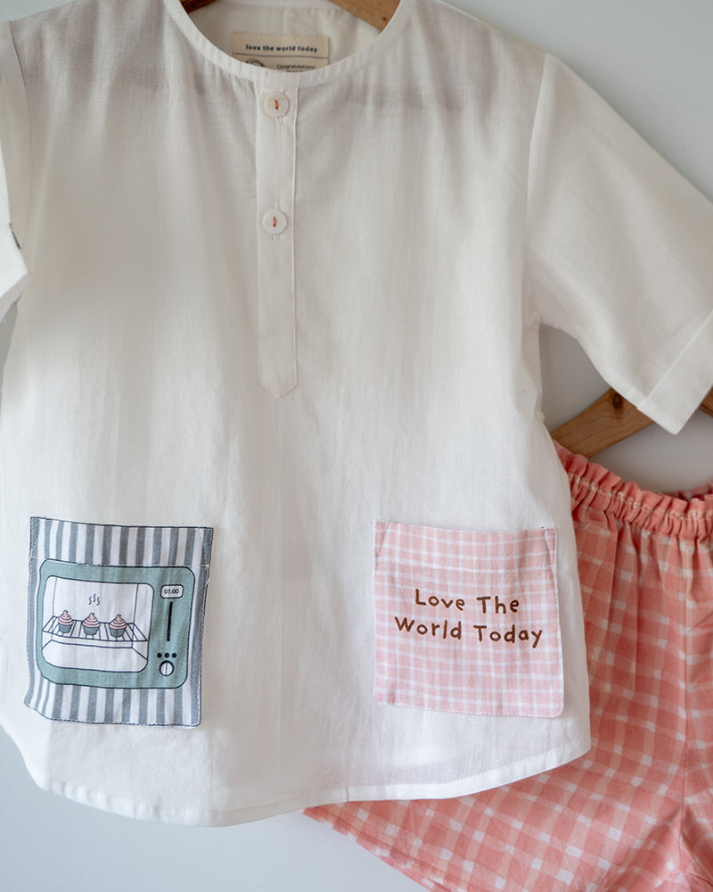 Sleepover Party Kurta and Shorts Co-ord Set - Warm Whiff print