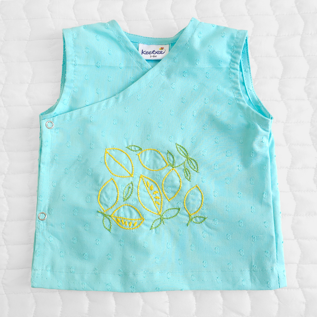Embroidered Turquoise Blue Jabla - Lemons and Leaves