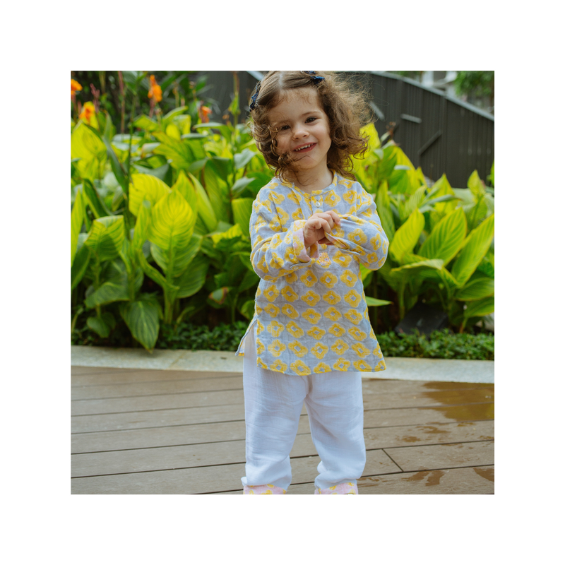 Organic Muslin Kurta Pyjama Set | Hand-Block Printed - Lucky Clover