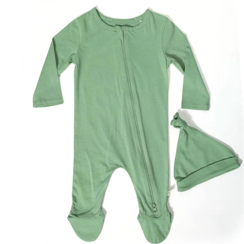 Baby 2 Way Zipper Full Sleeves Bodysuit With An Organic Cotton Cap - Mineral Green