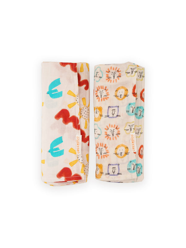 Doodle Delight Cotton Muslin Swaddle Wrap for New Born (Pack of 2)