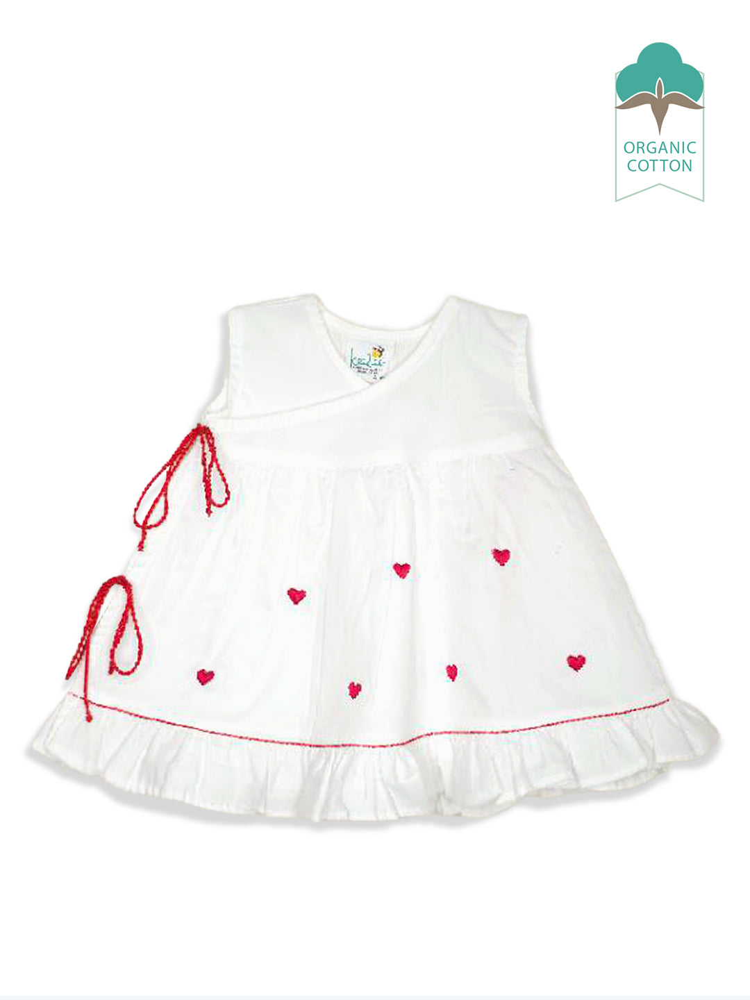 Hearts - Organic Cotton Embroidered Girls White Jabla / Dress - Totdot