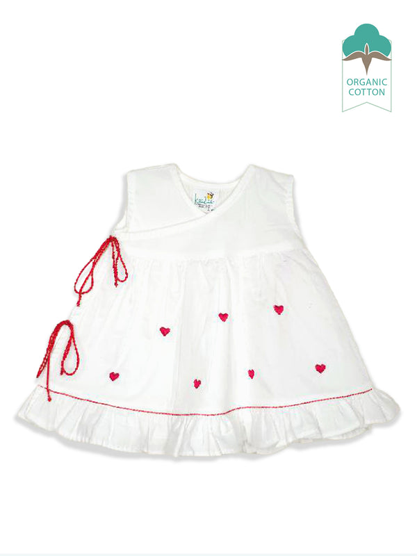 Hearts - Organic Cotton Embroidered Girls White Jabla / Dress