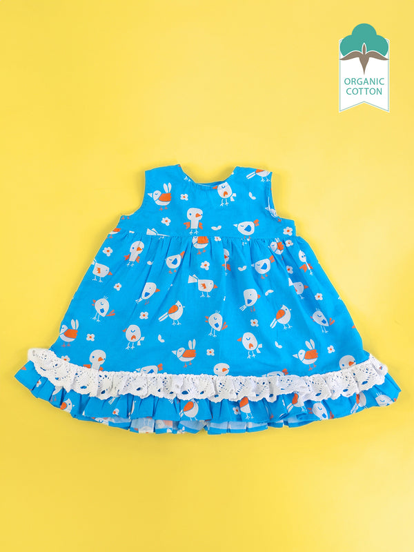 Blue Birdie - Organic Cotton Printed Baby Girl Peony Dress