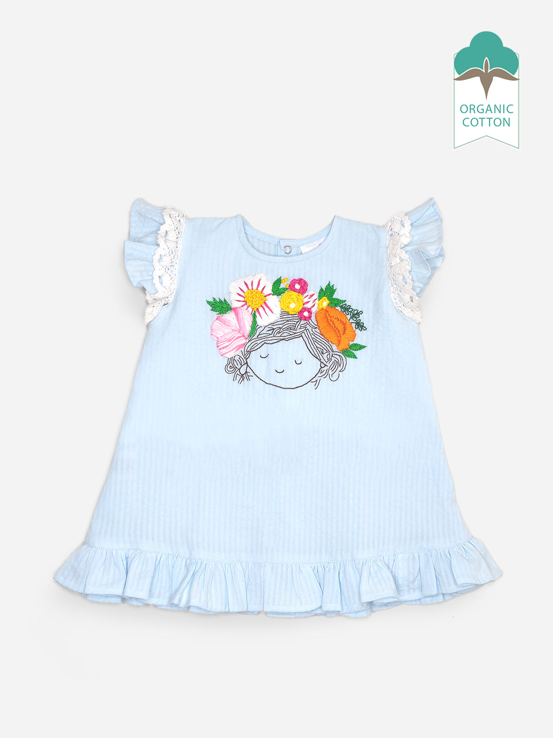 Blossom - Organic Cotton Hand Embroidered Blue Baby Girl Dress - Totdot