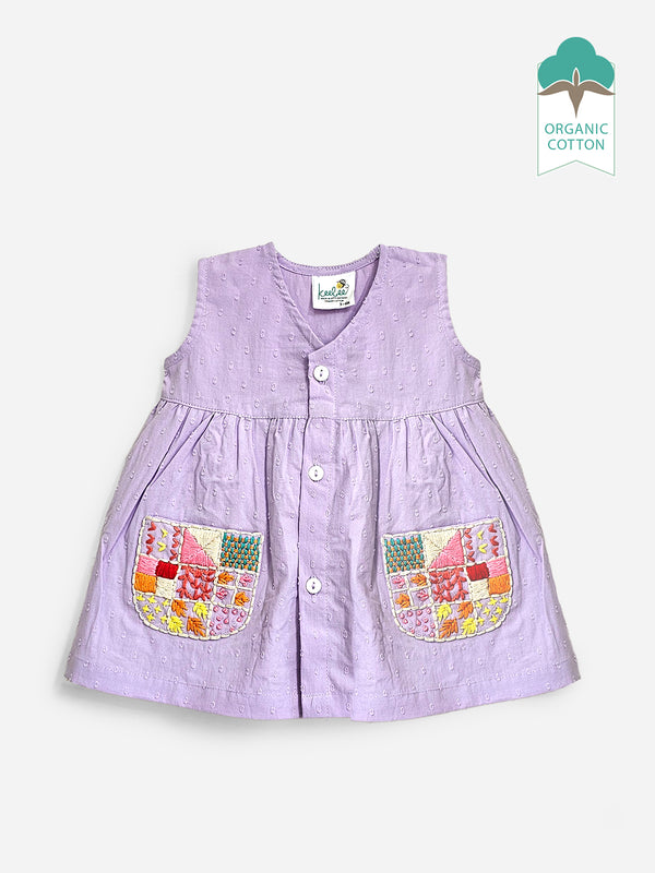 Lilac - Organic Cotton Hand Embroidered Baby Girl Dress