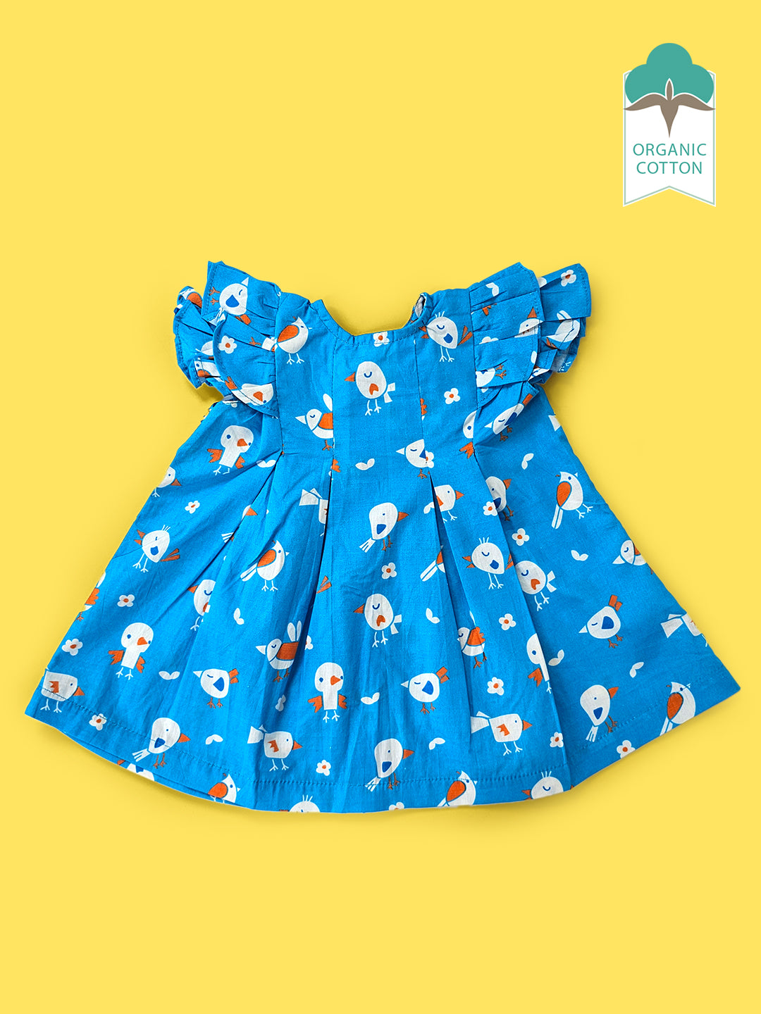 Blue Birdie - Organic Cotton Printed Baby Girl Iris Dress - Totdot