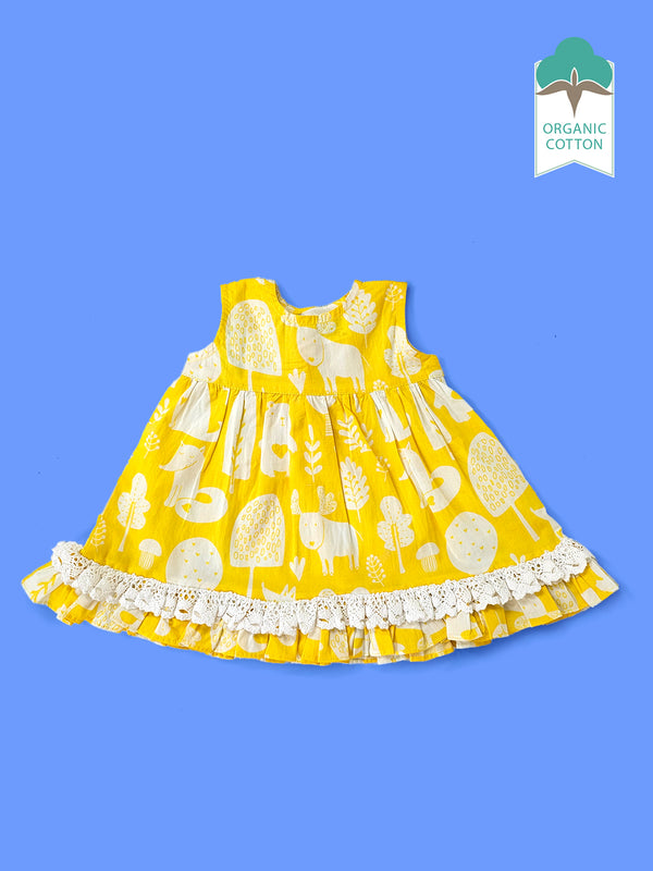 Enchanted Forest - Organic Cotton Printed Baby Girl Peony Dress - Totdot