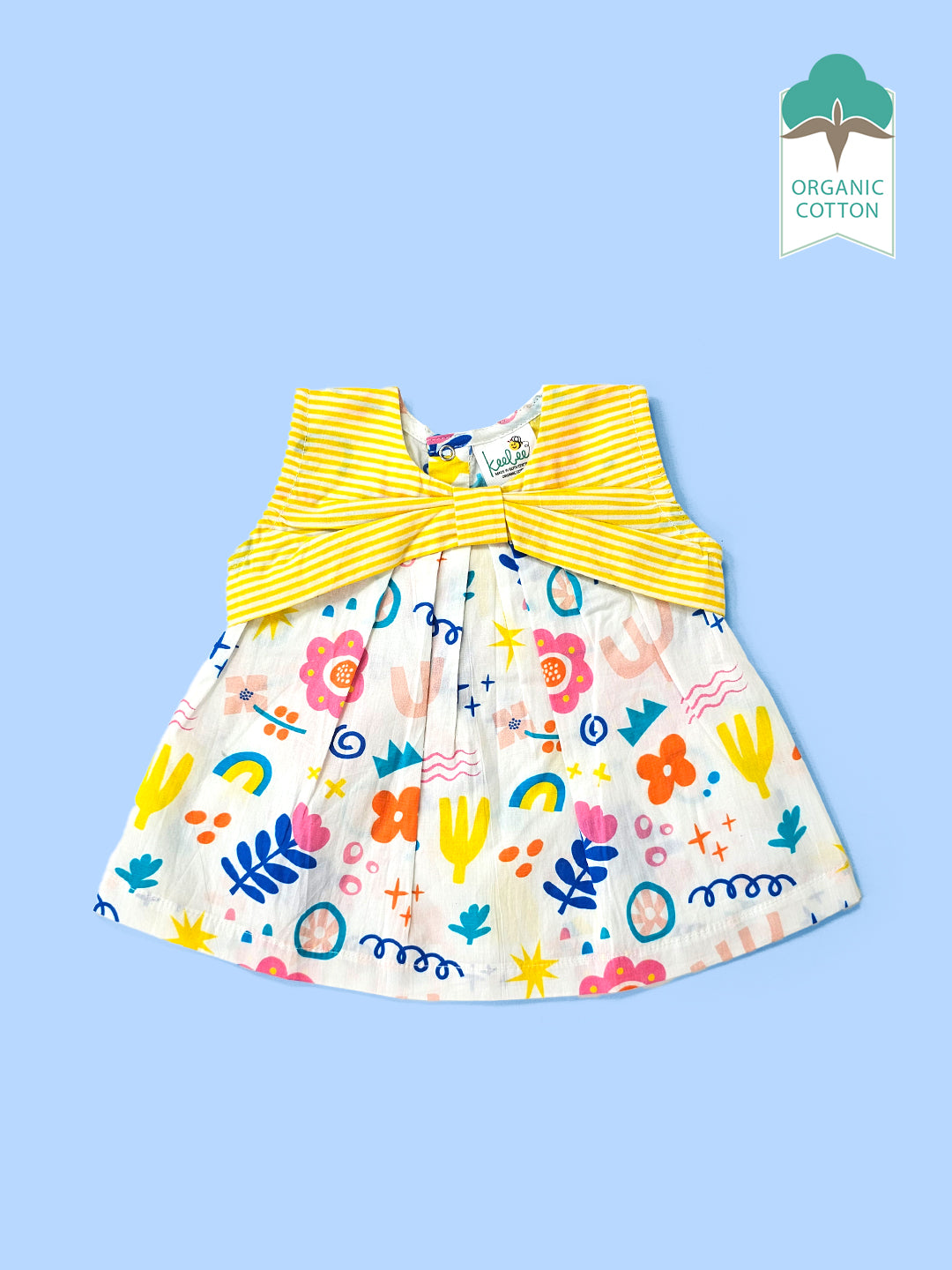 Lil Picasso - Organic Cotton Printed Baby Girl Yellow Bow Dress - Totdot