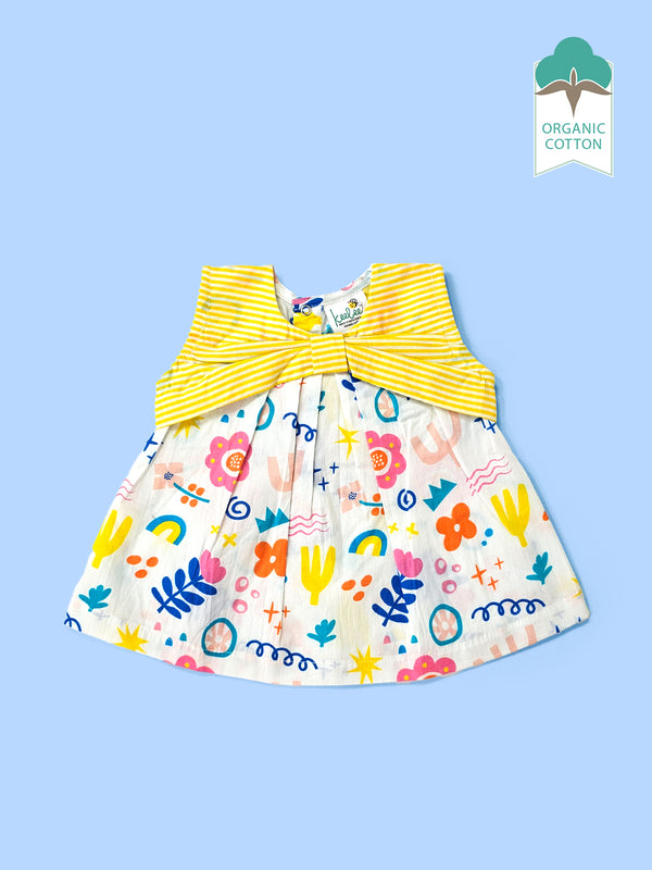 Lil Picasso - Organic Cotton Printed Baby Girl Yellow Bow Dress