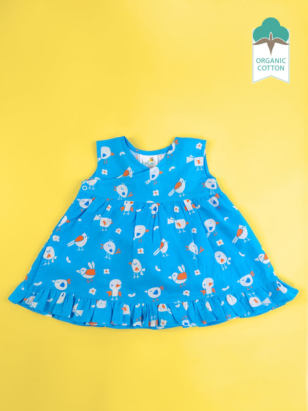 Blue Birdie - Organic Cotton Printed Girls Jabla / Dress - Totdot