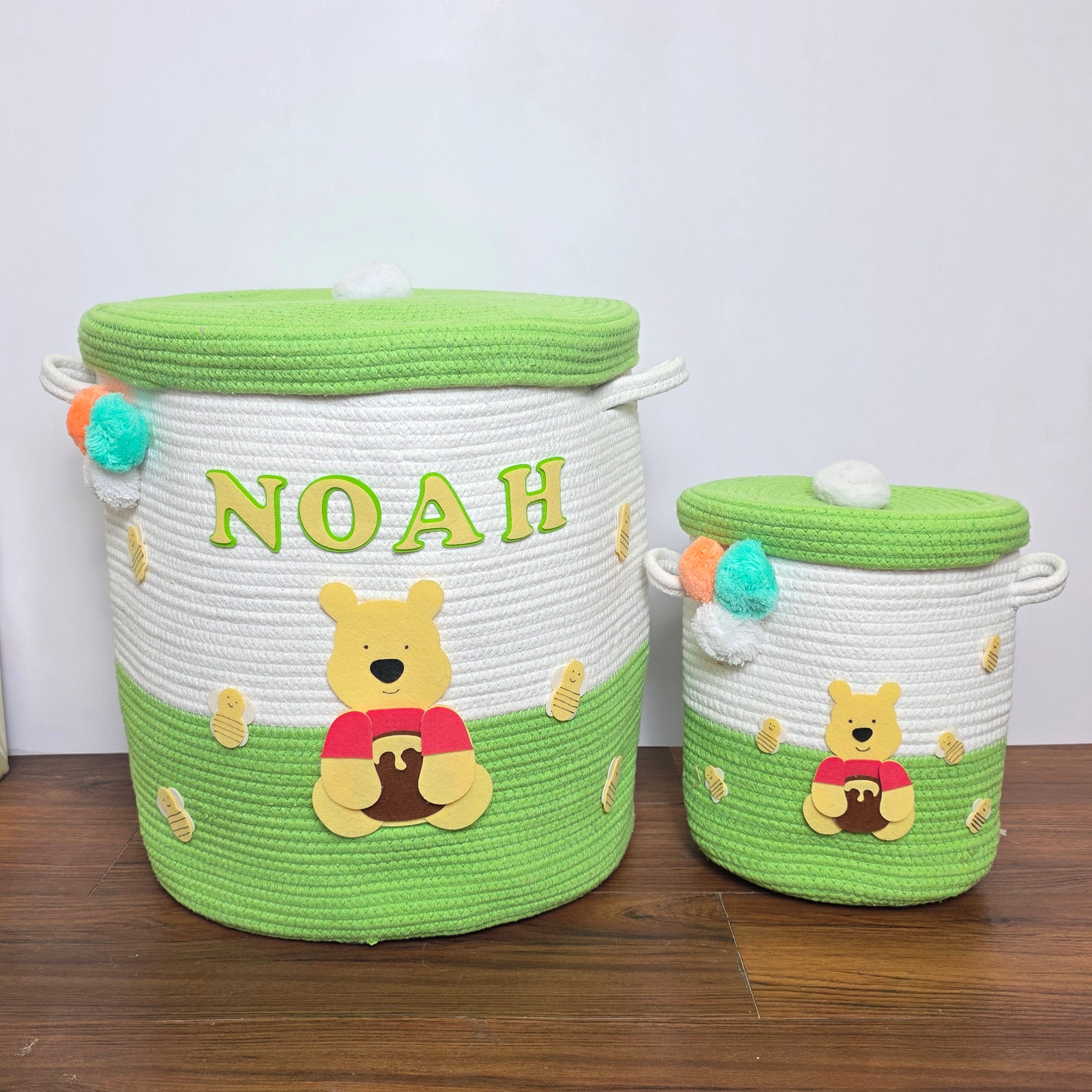 Jute Cotton Storage Basket with Lid - Sweet Honey Dreams