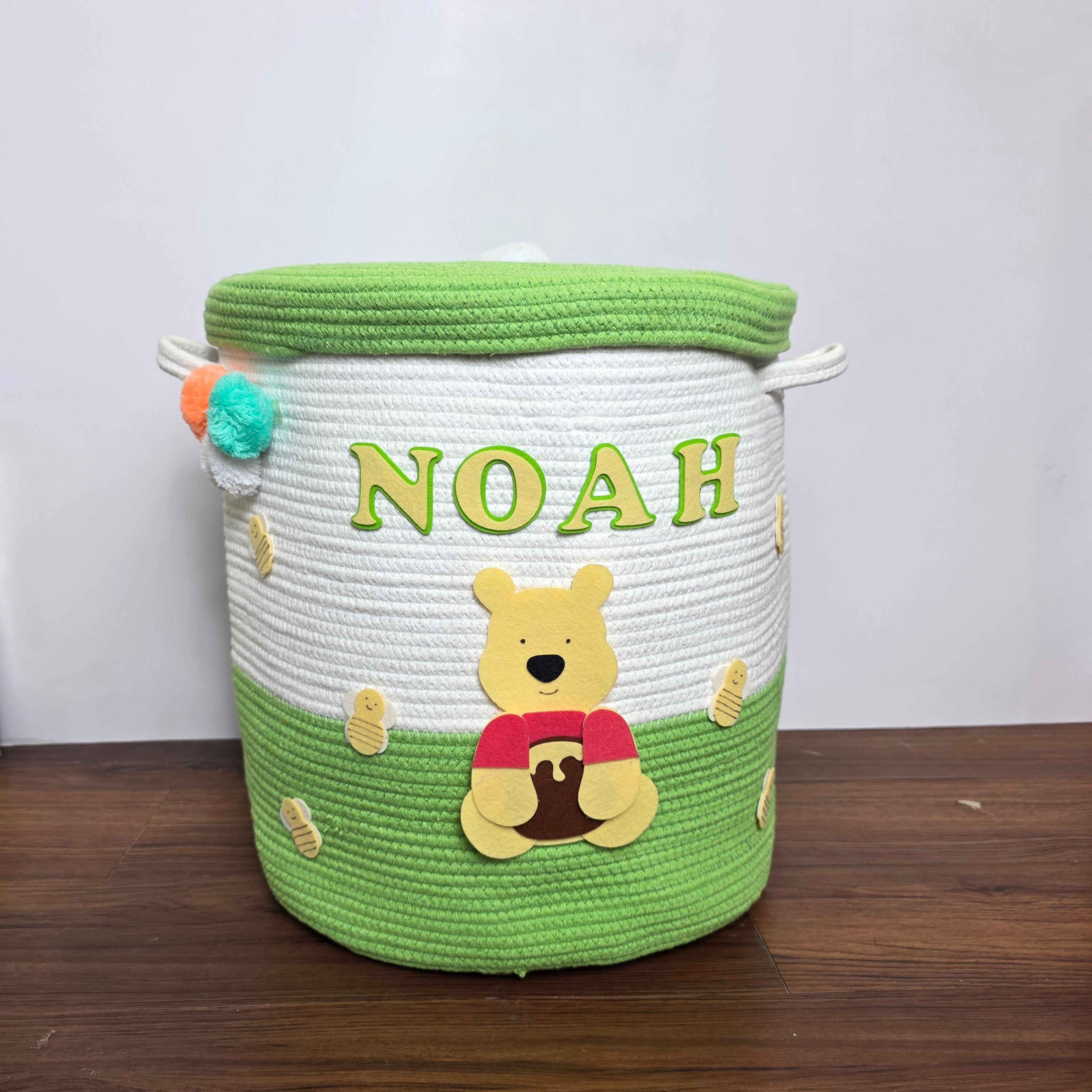 Jute Cotton Storage Basket with Lid - Sweet Honey Dreams