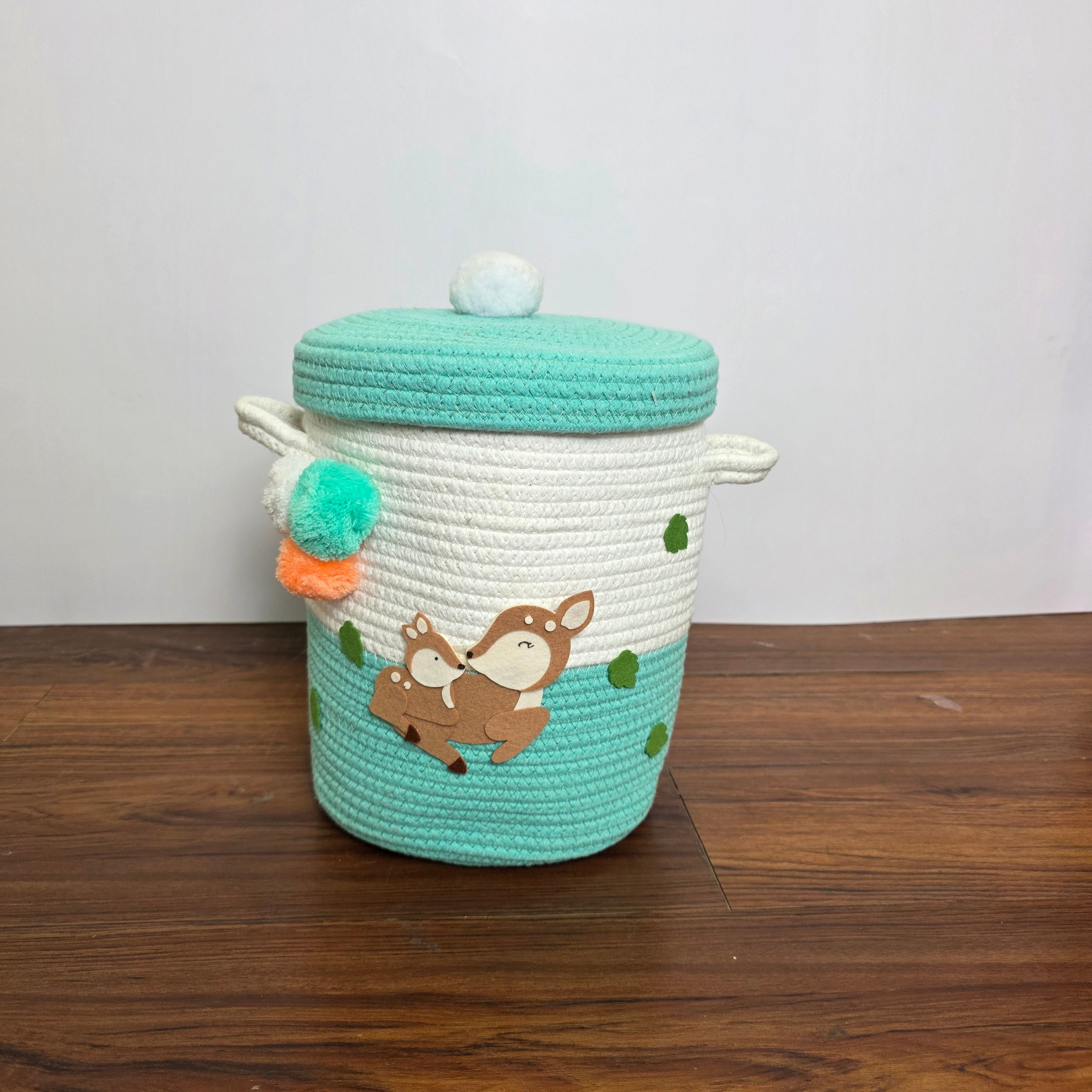 Jute Cotton Storage Basket with Lid - Mommy's Little Fawn