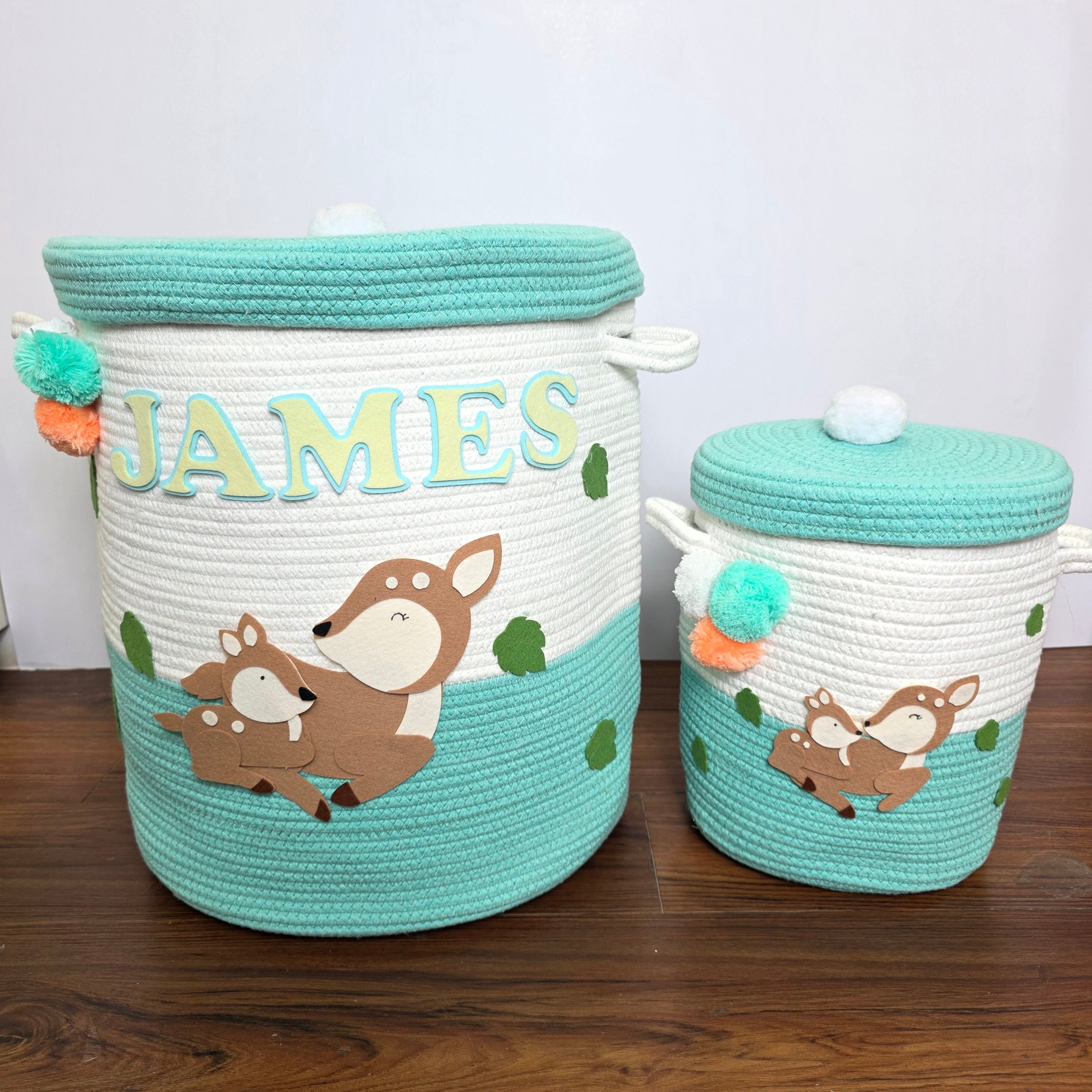 Jute Cotton Storage Basket with Lid - Mommy's Little Fawn