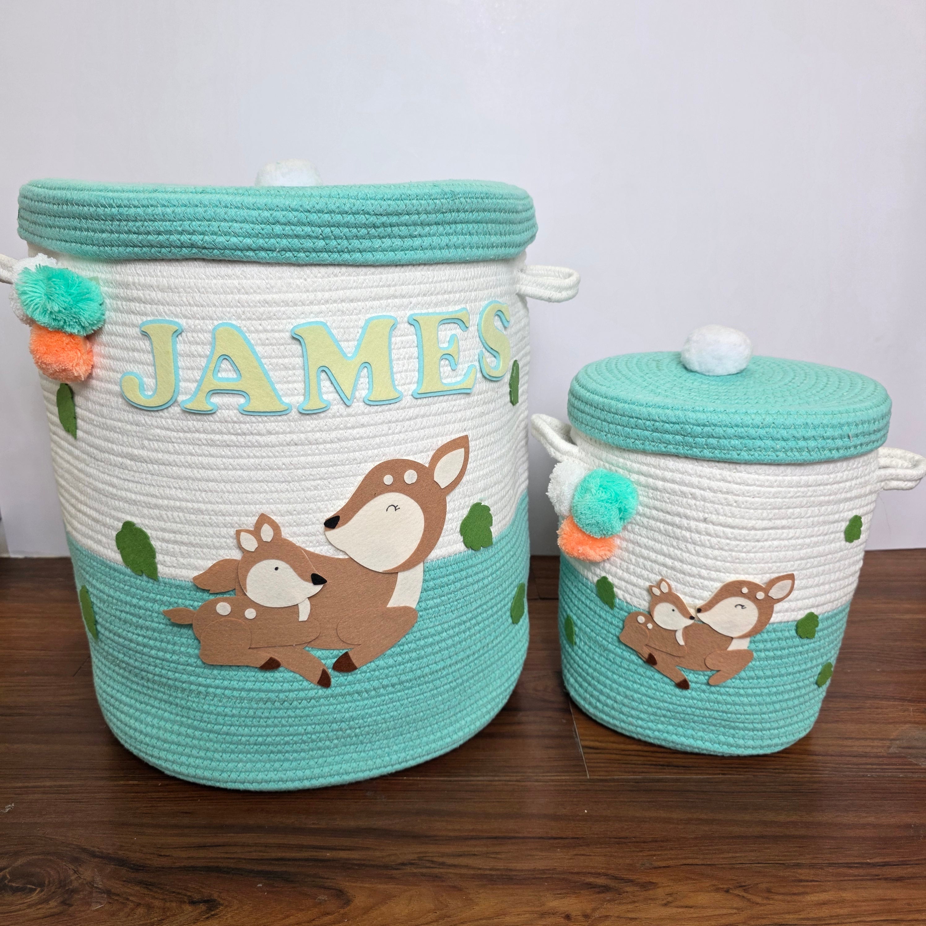 Jute Cotton Storage Basket with Lid - Mommy's Little Fawn