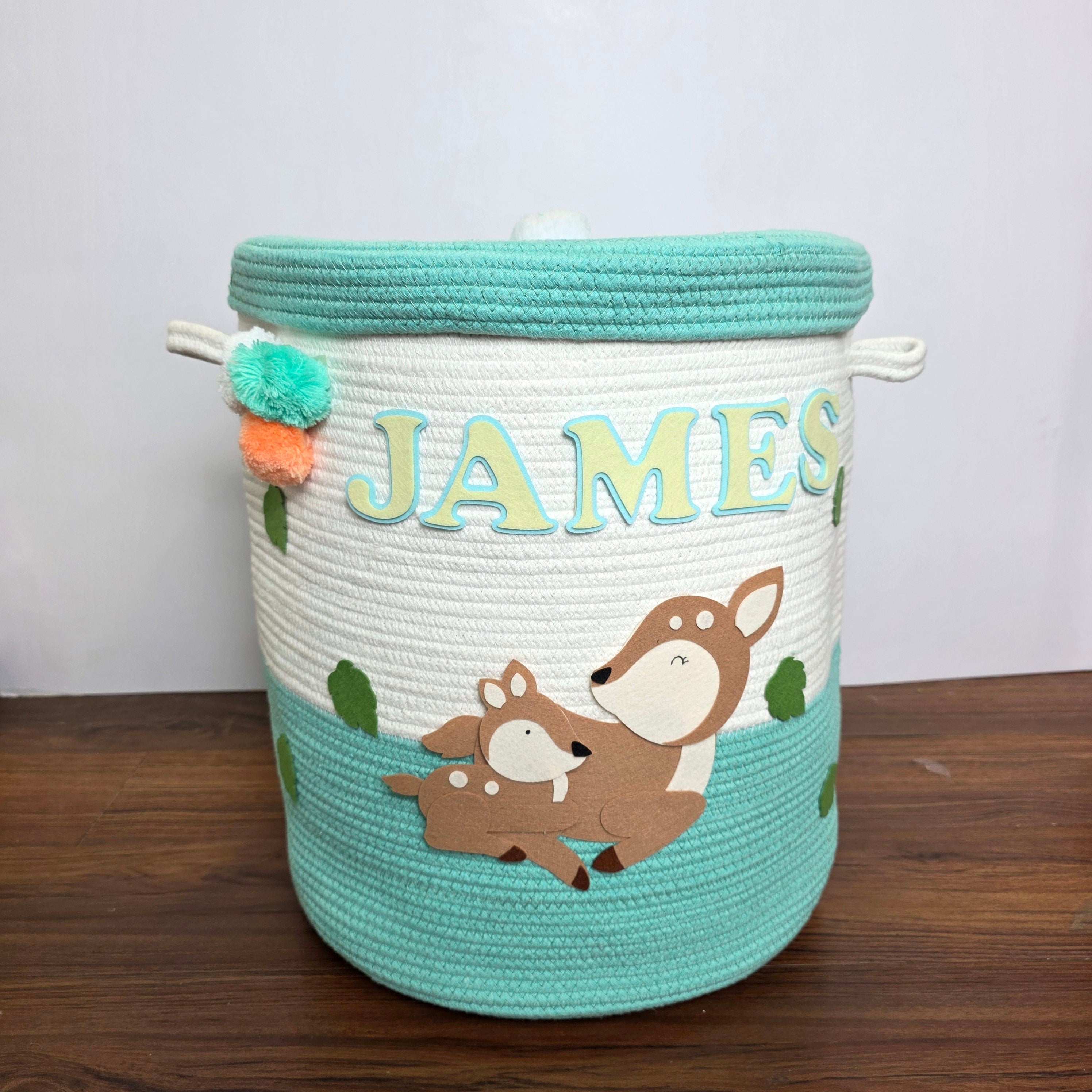 Jute Cotton Storage Basket with Lid - Mommy's Little Fawn